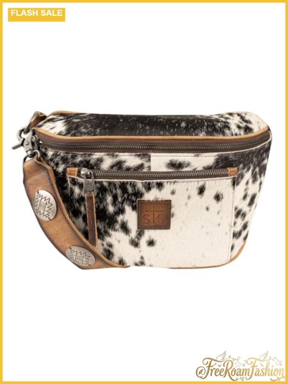 Hair-On-Hide Leather Crossbody Sling Bag Western Zip Adjustable Strap
